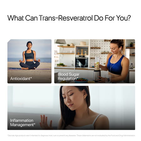 Decode Age Trans Resveratrol Supplement | Powerful Antioxidant | 250mg | 60 Capsules | Veg