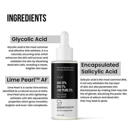 Dermatouch Aha 10% Bha 2% Limepearl 2% Exfoliating Face Serum - 30ml