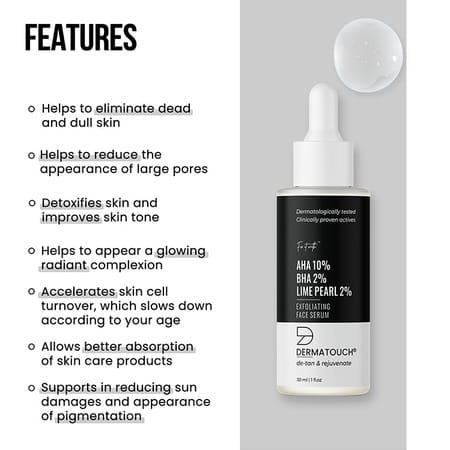 Dermatouch Aha 10% Bha 2% Limepearl 2% Exfoliating Face Serum - 30ml