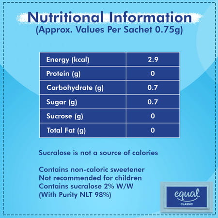 Equal Classic Zero Calorie From Sucralose Sweetener 37.5 G (50 Sachets Box)