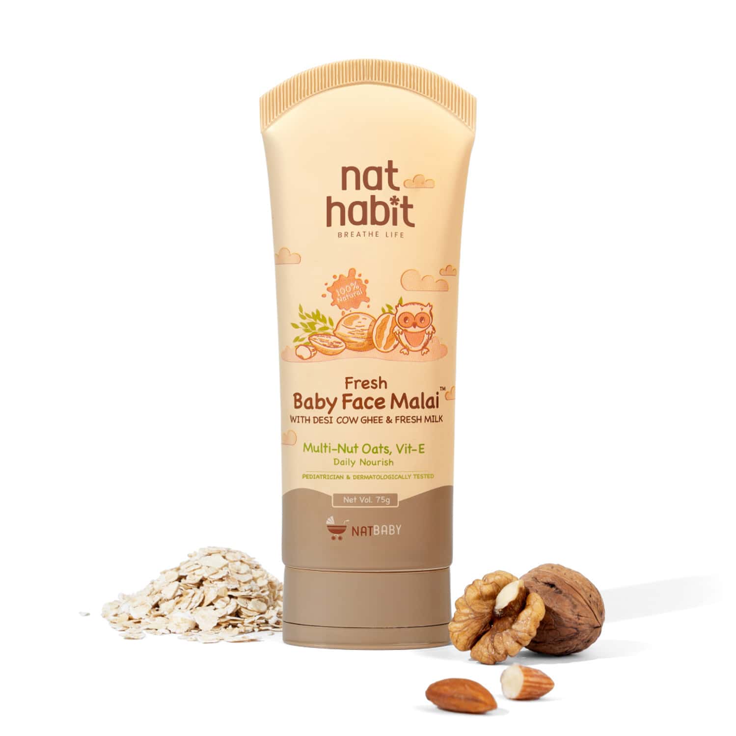 Nat Habit Baby Face Malai - Face Cream | Multi-nut Oats & Vit-e | 75g