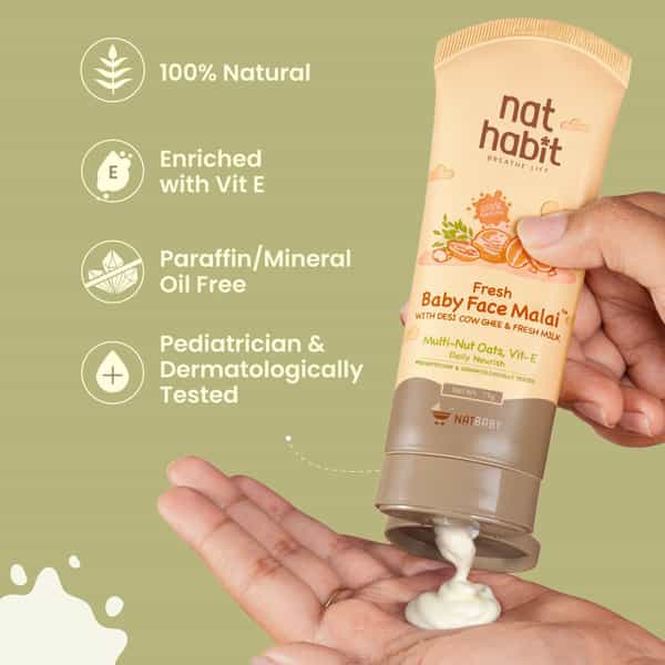 Nat Habit Baby Face Malai - Face Cream | Multi-Nut Oats & Vit-E | 75G