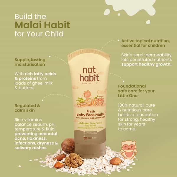 Nat Habit Baby Face Malai - Face Cream | Multi-Nut Oats & Vit-E | 75G
