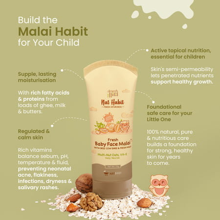 Nat Habit Baby Face Malai - Face Cream | Multi-Nut Oats & Vit-E | 75g