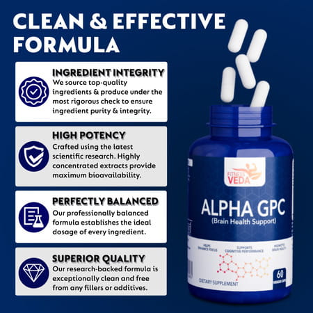 Fitness Veda Alpha Gpc 300 Mg | Brain Support Formula Nootropic Supplement For Focus & Clarity