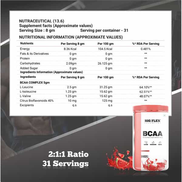 Bigflex Essential Bcaa - Watermelon (250Gm) - Jar