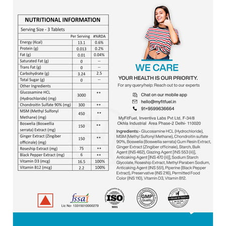 Myfitfuel Glucosamine With Chondroitin Sulfate | Msm & Hyaluronic Acid | (3000mg) | 60 Tablets