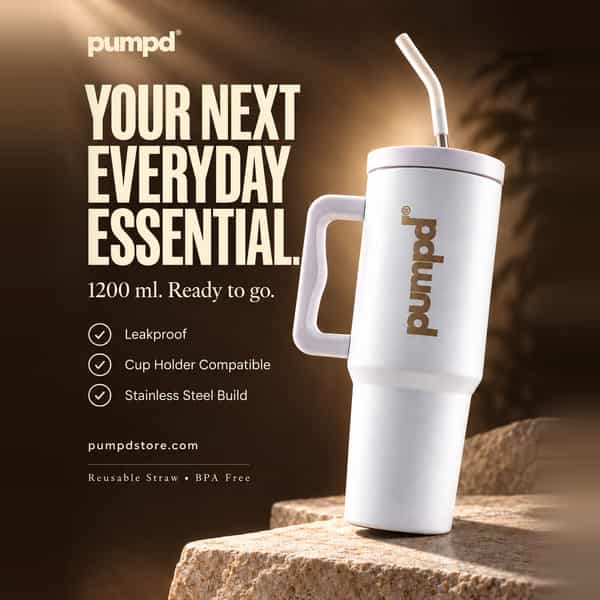 Pumpd Stainless Steel Tumbler With Handle | Lid And Straw | 1200 Ml | White