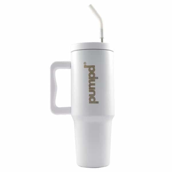 Pumpd Stainless Steel Tumbler With Handle | Lid And Straw | 1200 Ml | White