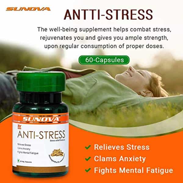 Sunova Anti-Stress Capsules Herbal Stress Relief Ashwagandha Extract | 60 Veg. Capsules X Pack Of 2