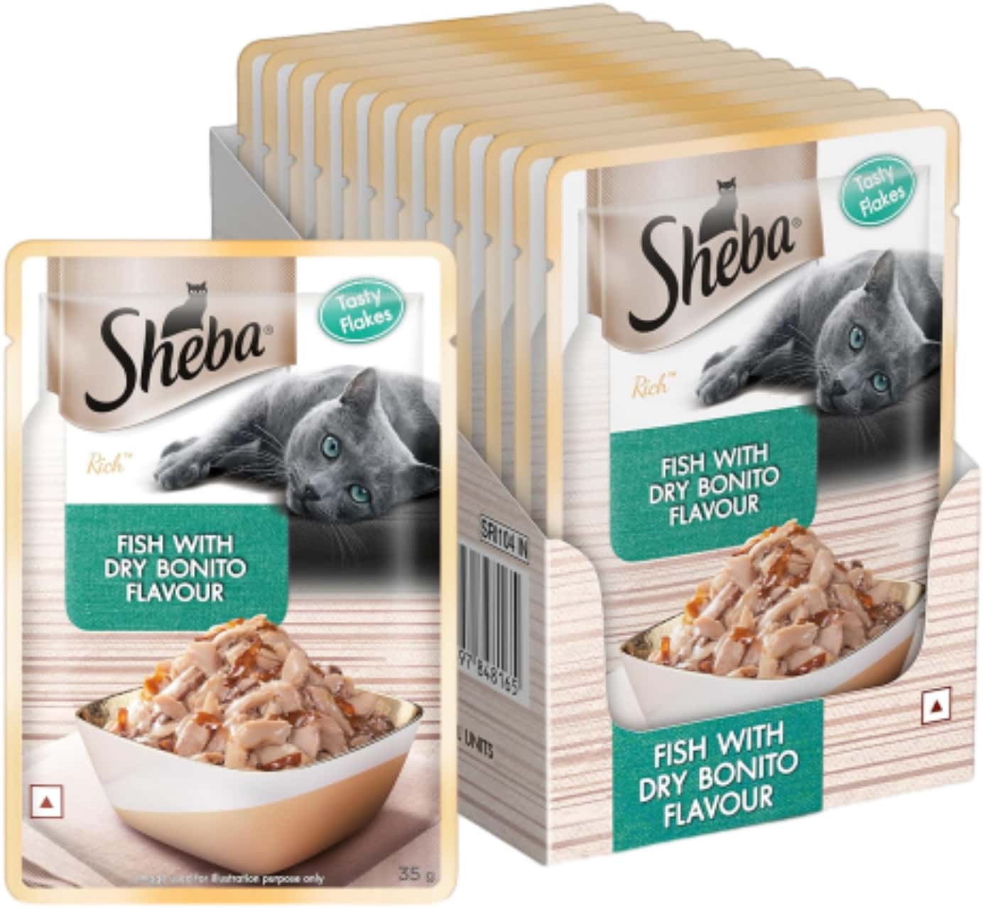 Sheba Rich Premium Adult (1+ Years) Wet Cat Food | Fish With Dry Bonito Flavour | 12 X 35 G
