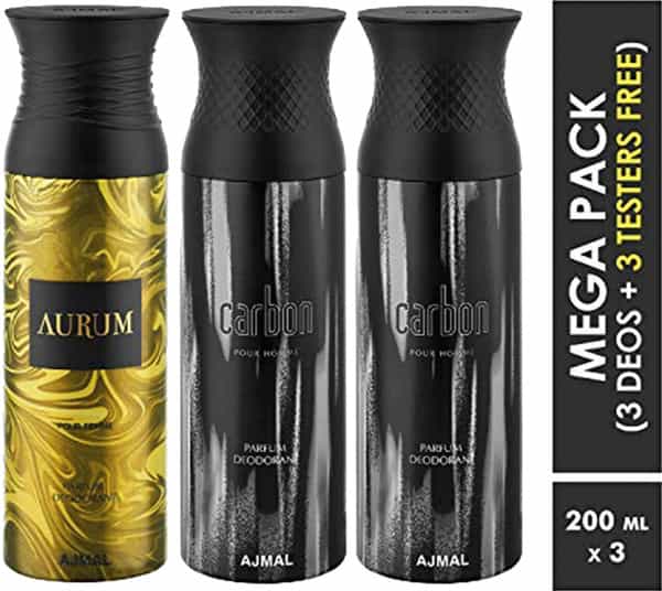 Ajmal Aurum & Carbon & Carbon Deodorant Spray - For Men & Women (200 Ml Pack Of 3)