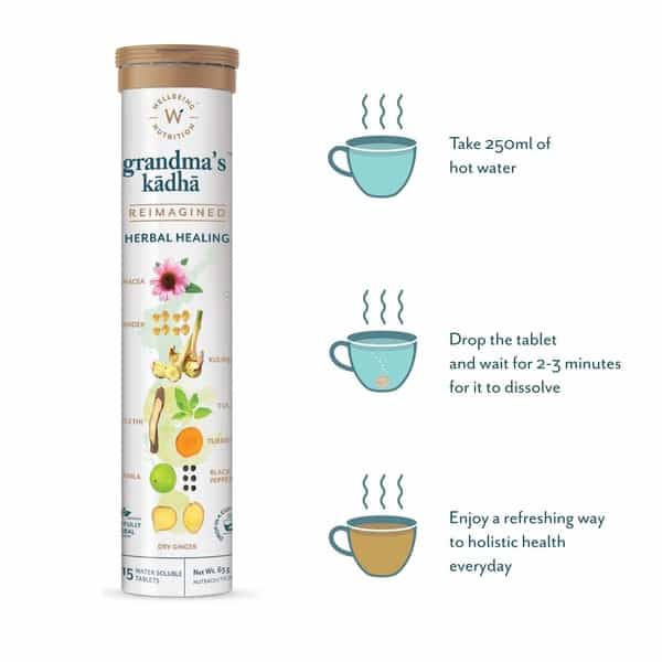 Wellbeing Nutrition Grandma's Kadha For Immunity Cough Cold & Flu Symptom Support 15 Tab (Pack Of 1)