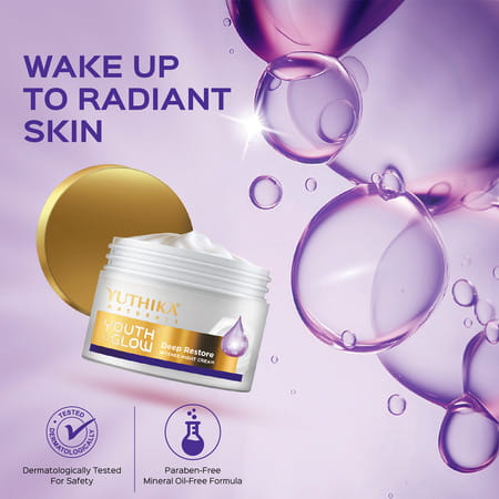 Yuthika Youth & Glow Deep Restore Intense Night Cream | All Skin Types 50G | Dermatologically Tested