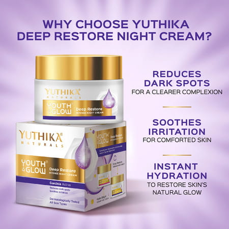 Yuthika Youth & Glow Deep Restore Intense Night Cream | All Skin Types 50G | Dermatologically Tested