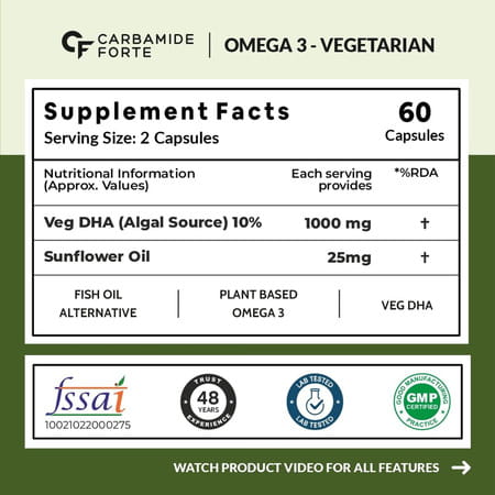 Carbamide Forte Omega 3 1000mg With Veg Dha - 60 Veg Tablets