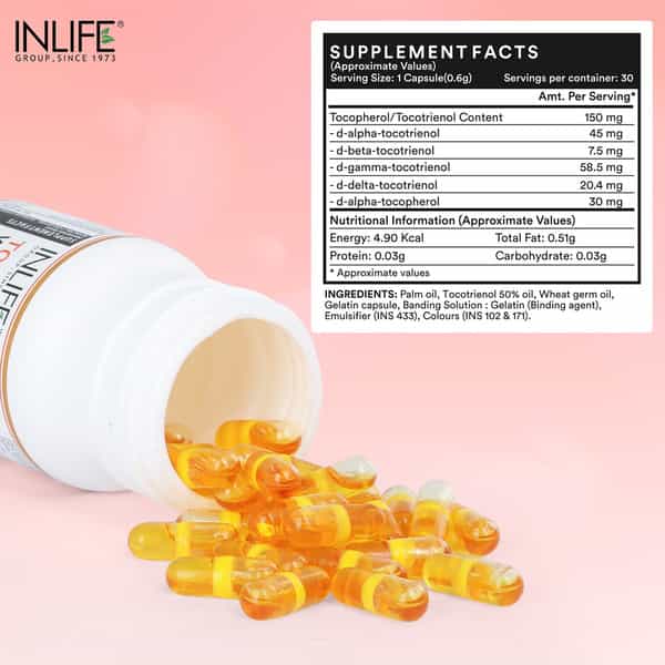 Inlife Tocotrienols & Wheat Germ Oil With Tocopehrols Vitamin E 30 Capsules