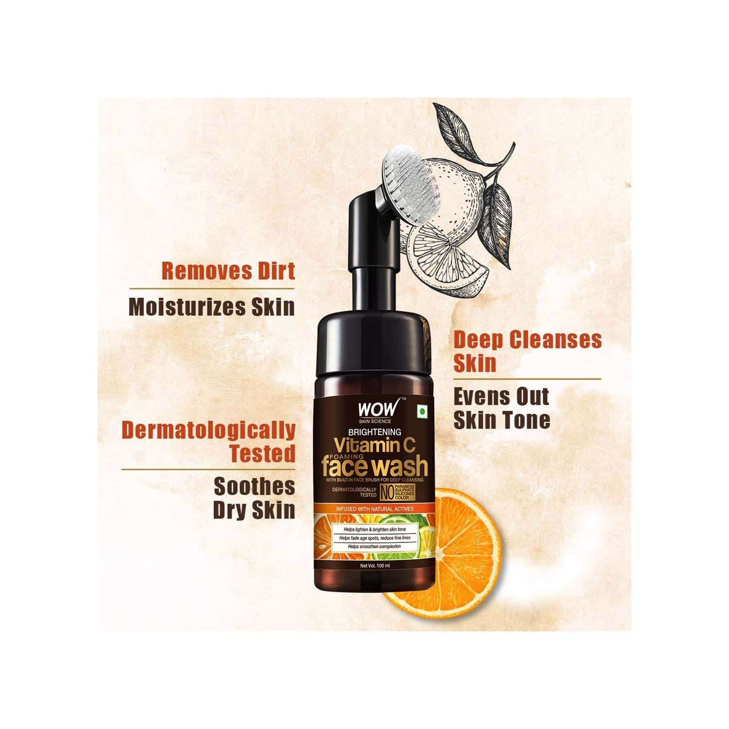 Buy WOW SKIN SCIENCE VITAMIN C FOAMING FACE WASH (WITH BRUSH ) 100ML
