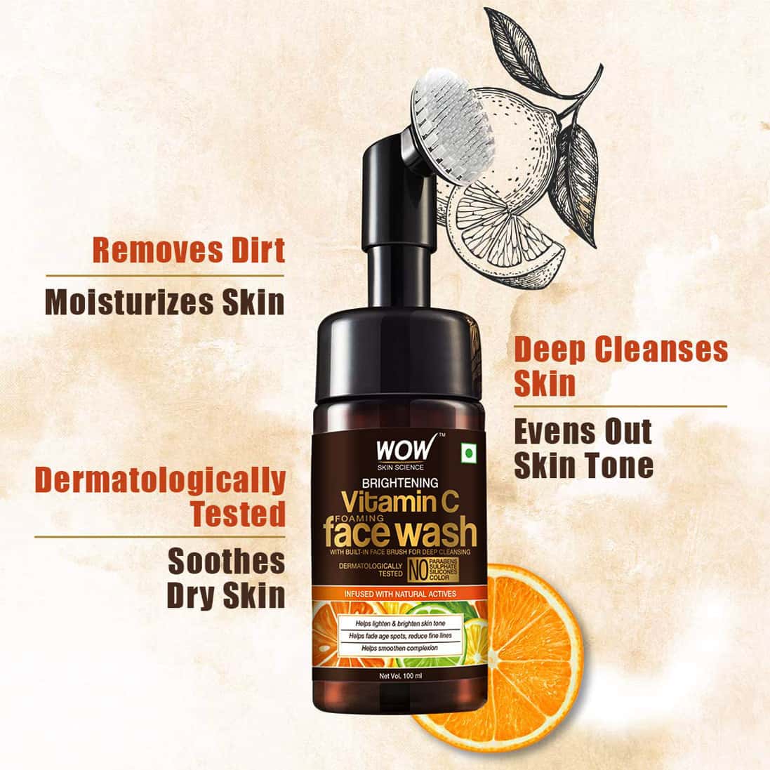 Buy WOW SKIN SCIENCE VITAMIN C FOAMING FACE WASH (WITH BRUSH ) 100ML