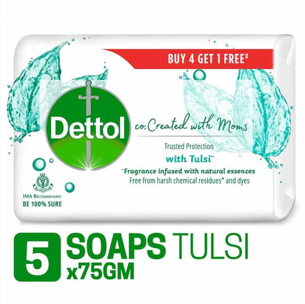 Dettol Tulsi Bathing Soap Co-Created With Moms 75 Gm (Buy 4 Get 1 Free) 1