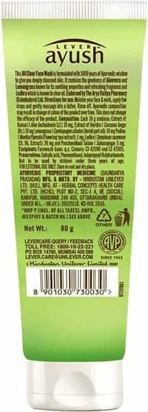 Lever Ayush Natural Ayurvedic Oil Clear Aloe Vera Face Wash - 80 G