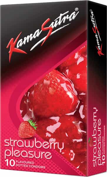 Kamasutra Strawberry Pleasure Flavoured Condoms For Men Pack Of 10