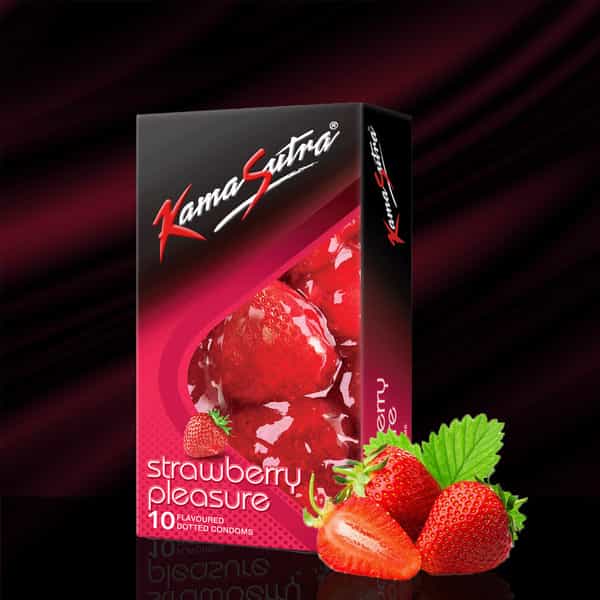 Kamasutra Strawberry Pleasure Flavoured Condoms For Men Pack Of 10