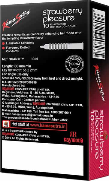 Kamasutra Strawberry Pleasure Flavoured Condoms For Men Pack Of 10
