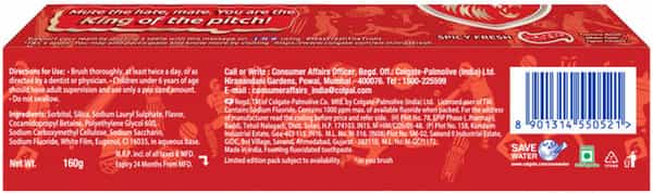 Colgate Maxfresh Red Spicy Fresh Gel Toothpaste - 160 Gm - Punjab Kings Special Edition Pack