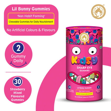 Mom & World Kidsy Sharp Eye Gummies For Kids - 30 (Strawberry Mixed Flavoured) (Pack Of 2)