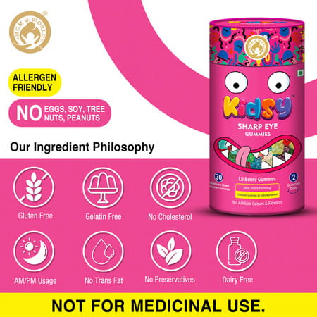 Mom & World Kidsy Sharp Eye Gummies For Kids - 30 (Strawberry Mixed Flavoured) (Pack Of 2)