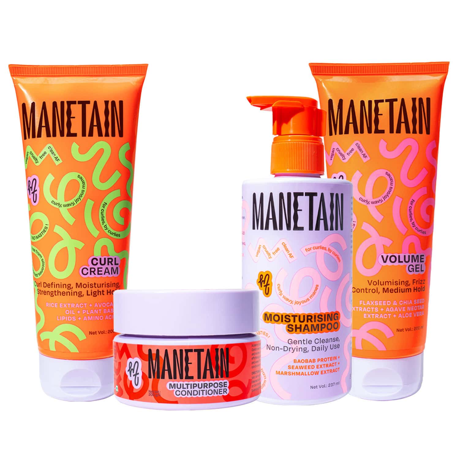 Manetain Washday Volume Bundle - Moist Shampoo | Conditioner | Curl Cream | Volume Gel