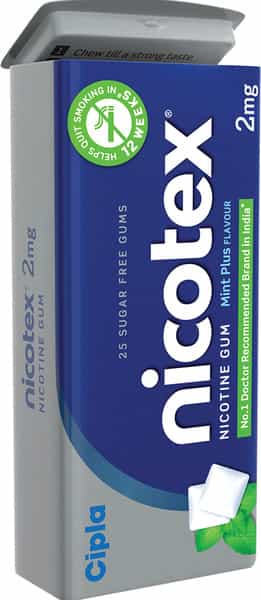 Nicotex 2 Mg Mint Gums Plus Sugar Free Tin Of 25 (Pack Of 2)