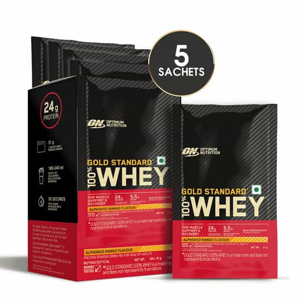 Optimum Nutrition Gold Standard 100% Whey Alphonso Mango Flavour Sachets (5 * 31G) 155 Gm