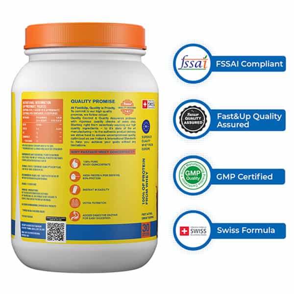 Fast&Up Whey Concentrate Protein Rich Chocolate- 30 Servings 960G Jar