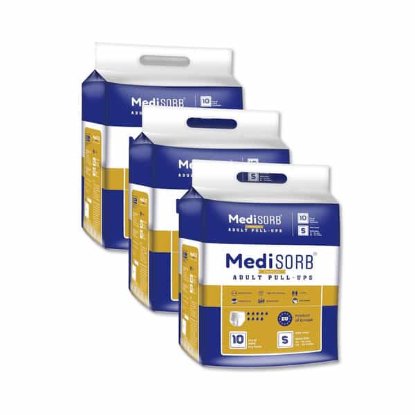 Medisorb Adult Diaper Pants Small | Pull-Ups | Elastic Waist Size 52-82 Cm | 10 Piece | Pack Of 3
