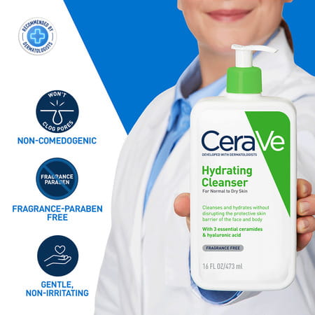Cerave Hydrating Non-Foaming Daily Facial Cleanser For Normal To Dry Skin - 473ml