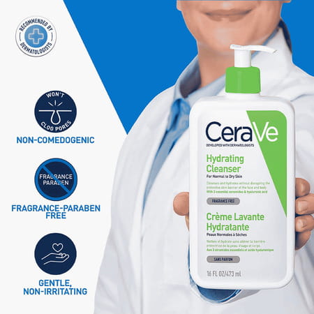 Cerave Hydrating Non-Foaming Daily Facial Cleanser For Normal To Dry Skin - 473ml