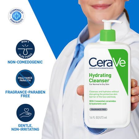 Cerave Hydrating Non-Foaming Daily Facial Cleanser For Normal To Dry Skin - 473Ml