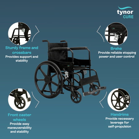 Tynor Wheelchair Standard | Black | Universal | 1 Unit