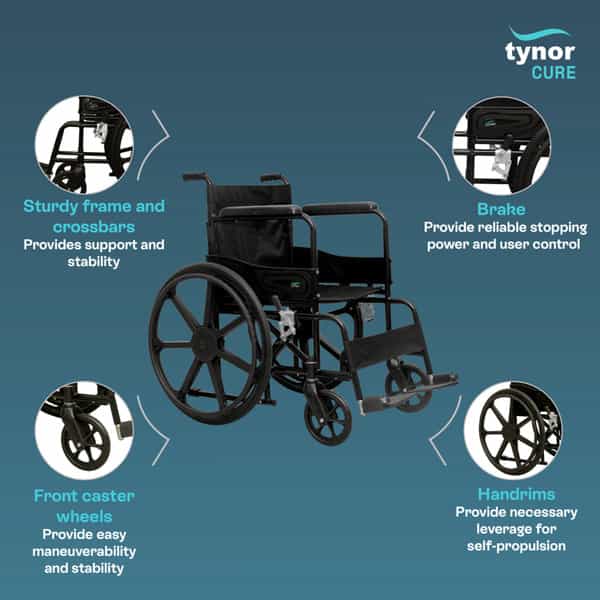 Tynor Wheelchair Standard | Black | Universal | 1 Unit