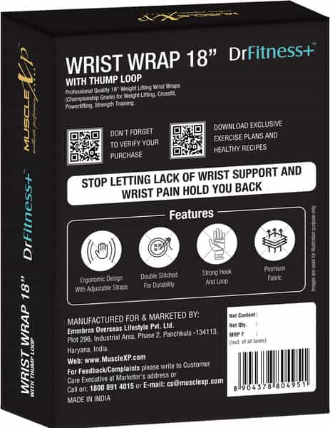 Musclexp Drfitness+ Wrist Band 18" With Thumb Loop Support Strength Training (Red & White)