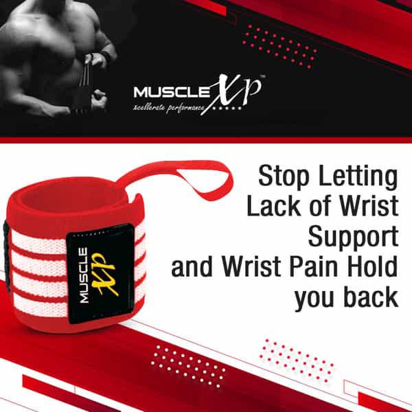 Musclexp Drfitness+ Wrist Band 18" With Thumb Loop Support Strength Training (Red & White)