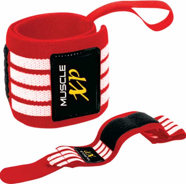 Musclexp Drfitness+ Wrist Band 18" With Thumb Loop Support Strength Training (Red & White)