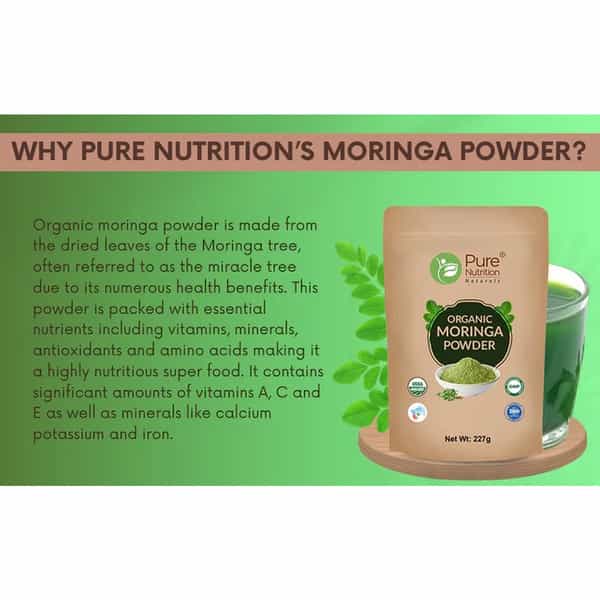 Pure Nutrition Organic Moringa Powder (Moringa Oleifera) | Usda Organic Certified - 227G
