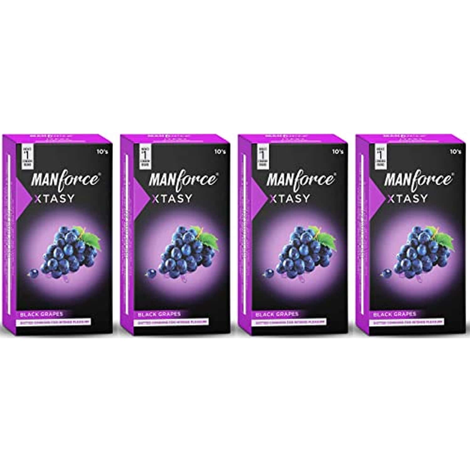 Manforce 3 In 1 (ribbed Contour Dotted) Wild Black Grapes Flavored Condoms 10 Pcs X Pack Of 4