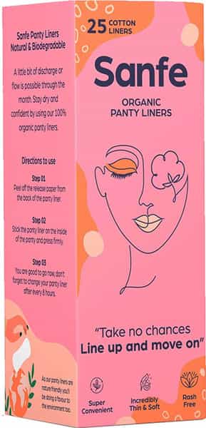 Sanfe Rash Free Panty Liners 100% Organic Cotton And Biodegradable - 25 Units ( Pack Of 2 )