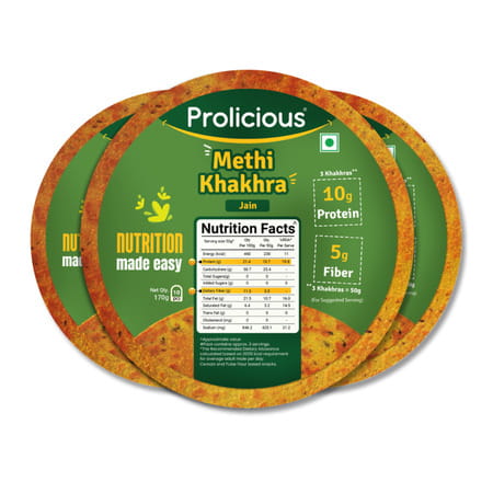 Prolicious Protein Methi Khakra | No Palm Oil | High Protein & Fiber | Roasted (170G | Pack Of 3)