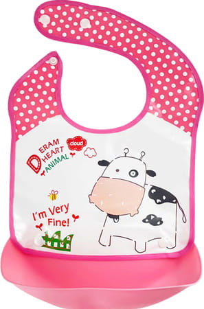 Baby Story Waterproof Baby Bib With Food Catching Pocket (Pink)