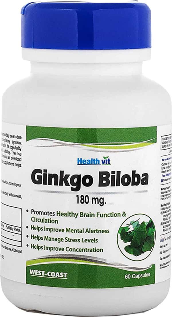 Healthvit Ginkgo Biloba ( Supports Memory Focus & Clarity ) - 180mg - 60 Capsules